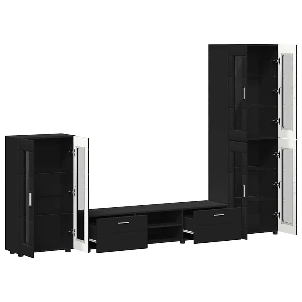 FLORIN 3 Piece TV Cabinet Set with Drawers Black Wood Based Material