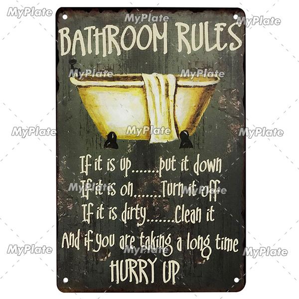 [MyPlate] Bathroom Rules Vintage Metal Sign Plaque Toilets Tin Sign Wall Decor For Pub Club Man Cave Bar Decoration Tin Plates