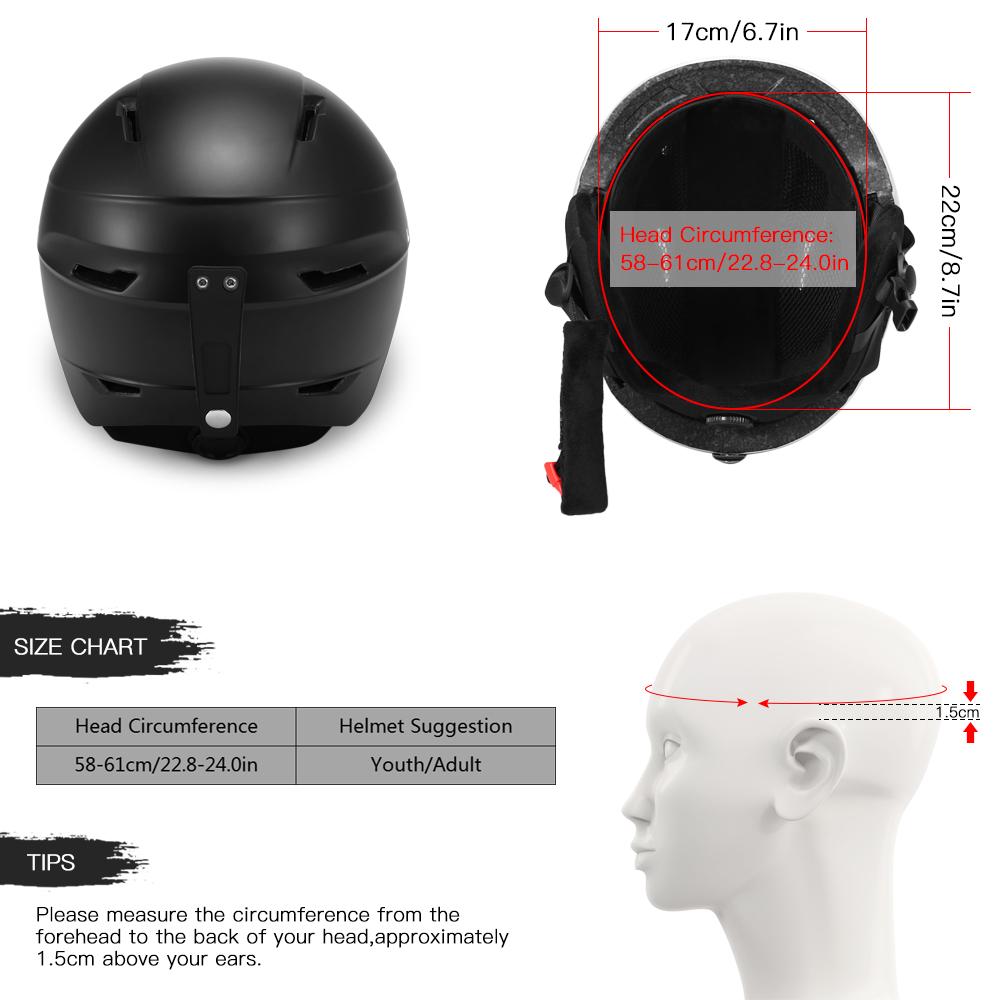 Lixada Сноубордический шлем со съемными наушниками для мужчин и женщин, защитный лыжный шлем с фиксированными очками