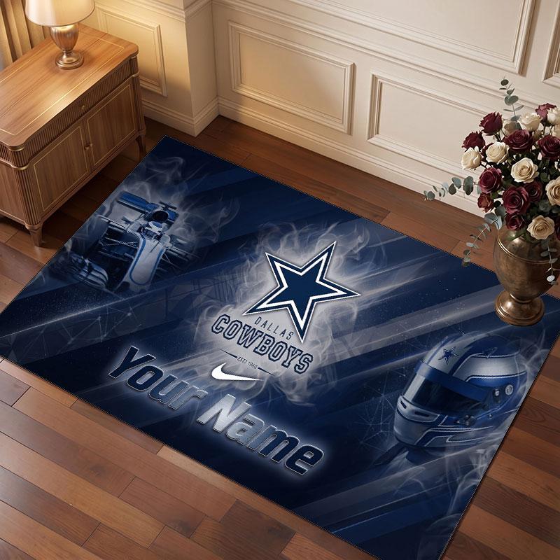 Dallas Cowboys Personalized Crystal Velvet Carpet, Customized Name Text Soft Anti‑Slip Rug for Living Room Bedroom