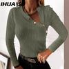 IHUASU Женская футболка с длинным рукавом и V-образным вырезом в полоску из шерсти и трикотажным топом