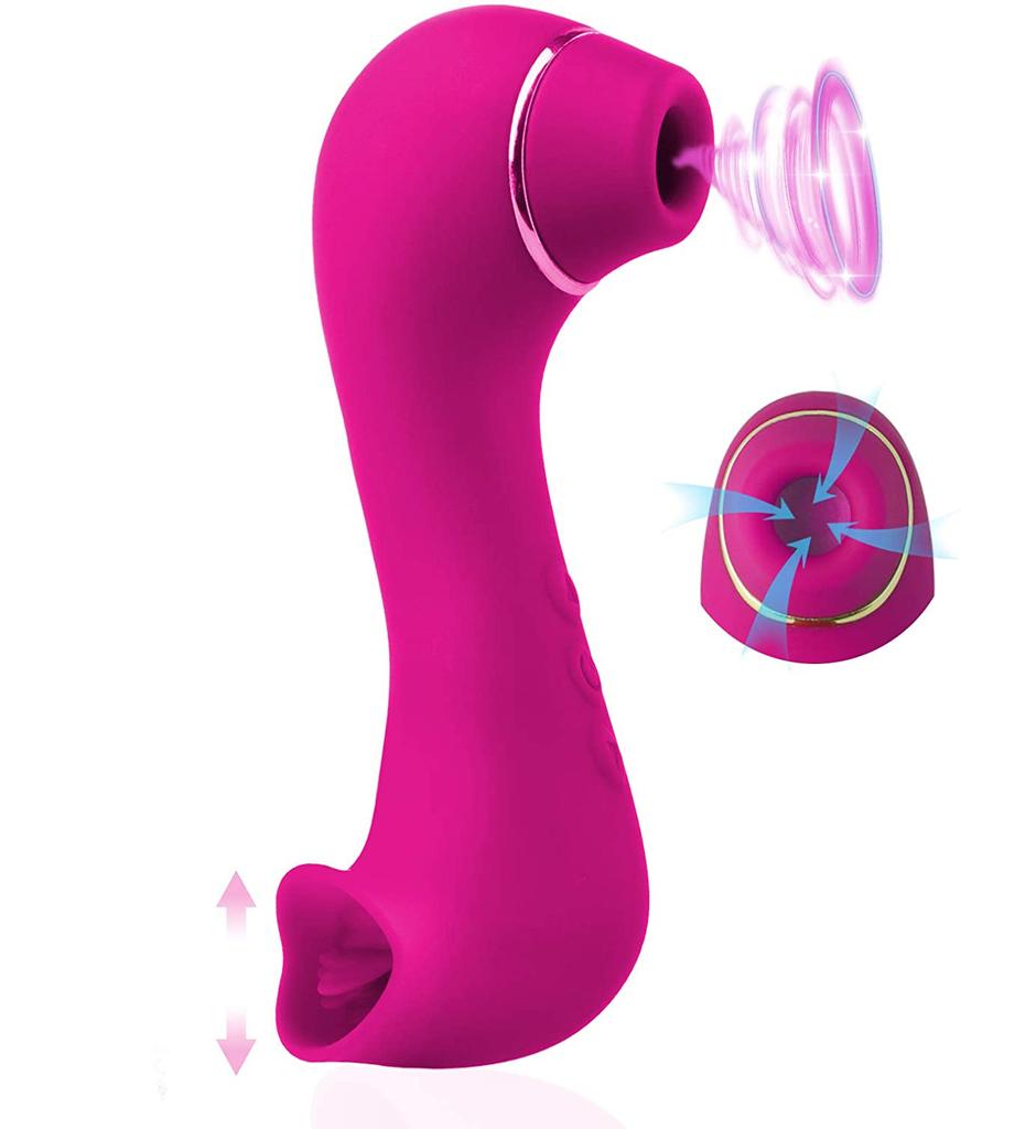 2-in-1 Sucking Vibrator with Tongue Licking 10 Modes Vagina Clitoris Stimulator Oral Sucker Erotic Sexy Sex Toy for Women