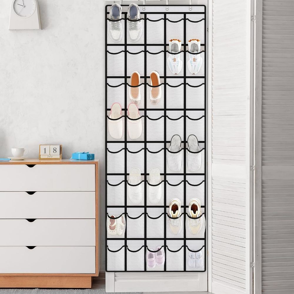14/24/28/35/40/48 Grid Over The Door Shoe Organizer Breathable Hanging Shoe Rack  Door Behind