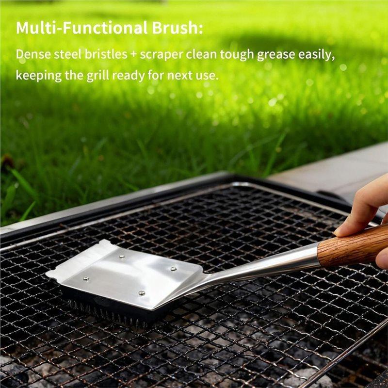 J1UL1N BBQ Grilling Tools Set, Stainless Steel Outdoor Grill Accessories With Wood Handles, Spatula, Fork, Brush& Tongs