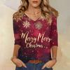 Women's T Shirt CHristmas Print 3/4 Sleeve Daily Weekend Fashion Basic V- Neck Regular Top