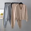 Autumn and Winter New Collar Cardigan Sweater Harlan Pants Set Solid Color Cardigan Sweater Two-piece Set