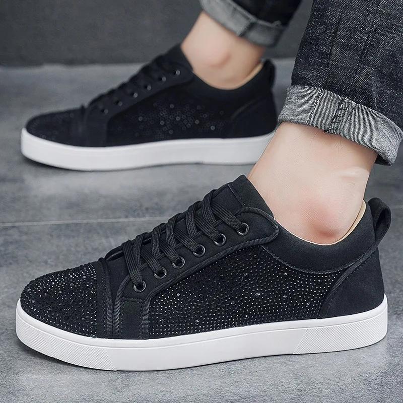 Мужская повседневная обувь Весенние бриллианты пайетки Прогулочные туфли Легкие кроссовки на плоской подошве Воздухопроницаемые скейтбордные туфли Zapatillas De Hombre