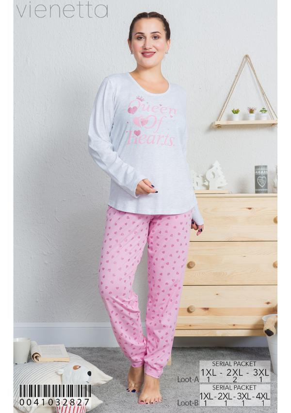 Piżama Damska Vienetta Bawełniana +Size 3Xl Długa