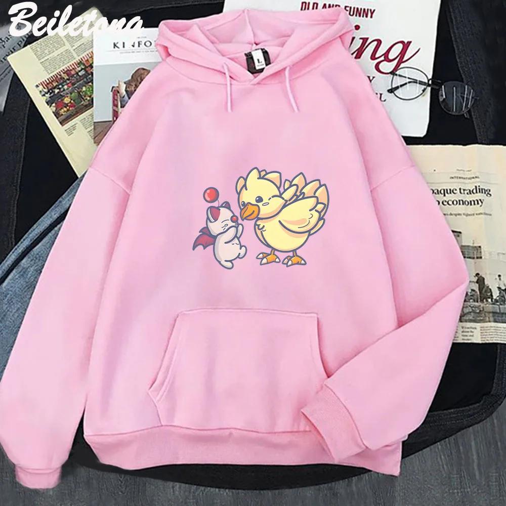 Аниме Final Fantasy XIV Hoodie Смешные толстовки Милые толстовки с принтом Great Moogle и Chocobo Повседневная мультяшная толстовка с капюшоном на осень и зиму