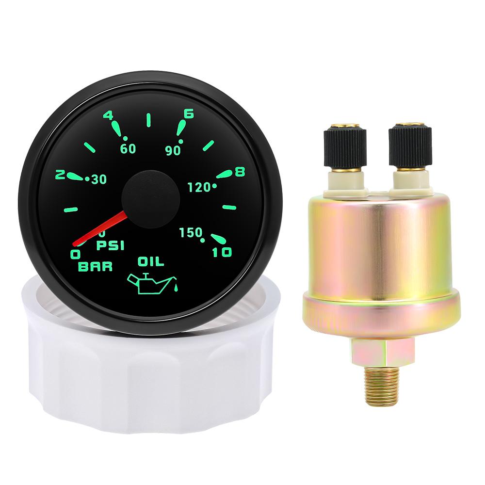 2" 52мм Водонепроницаемый датчик давления масла 7-цветный светодиодный индикатор 0~10 бар измеритель давления масла + датчик для авто, автомобиля, всех лодок, морской техники 12В 24В