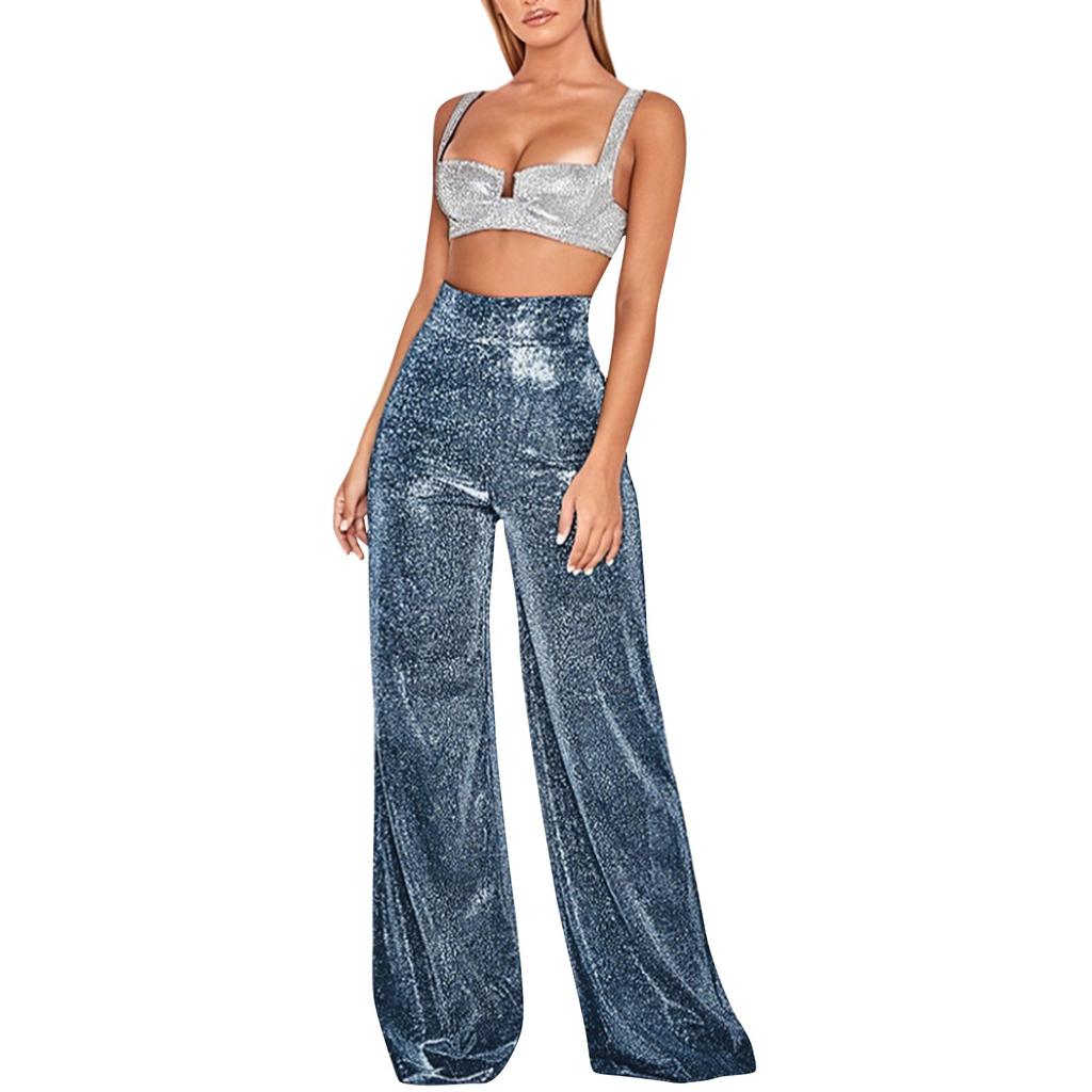 Women's Fashion Hot Stamped Wide Leg Pants High Waisted Straight Leg Casual Pants