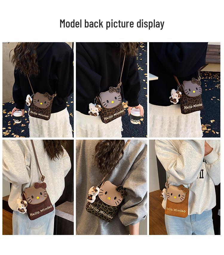 Korean Leopard Print Suede Mini Crossbody Bag - Cute Cat Flap Shoulder Bag for Women