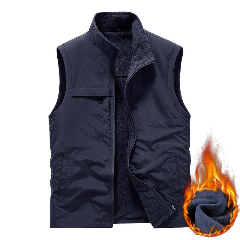 Velvet Vest Double-sided Vest for Men's Outdoor Leisure Warm Windproof Vest Stand Up Collar Top