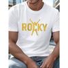 Европейский размер плюс размер Мужская летняя футболка, ROCKY с графическим принтом-силуэтом, короткий рукав, модные повседневные топы для повседневной жизни, большие размеры