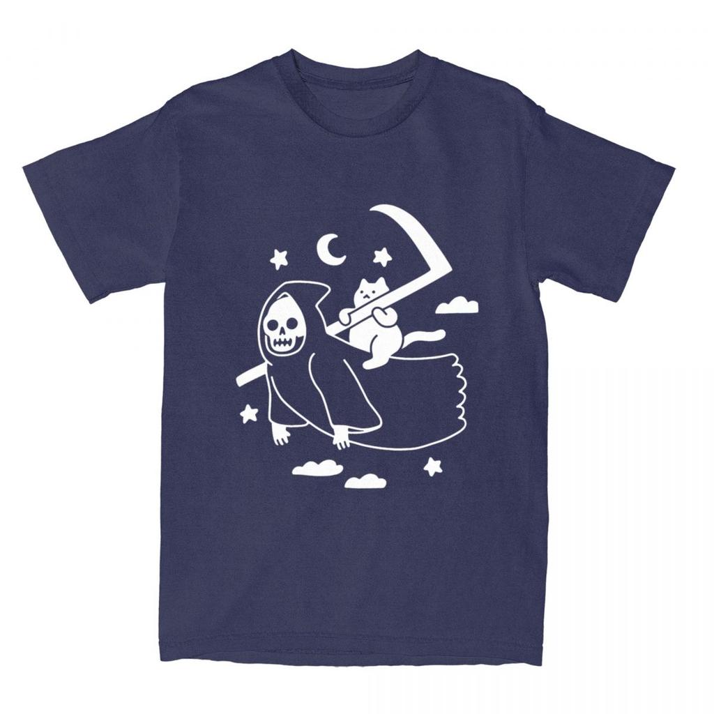 Футболка Cat Riding Grim Reaper Goth Merchandise для мужчин и женщин, готический юмор, винтаж, чистый хлопок, новое поступление, футболки