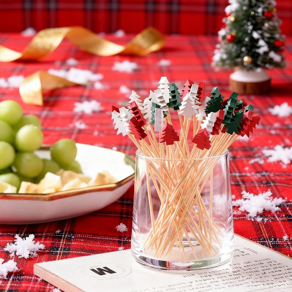 Доступные Одноразовые Бамбуковые Зубочистки 50/100 ШТ Рождественские Палочки для Фруктов Уход за Полостью Рта Средства для Межзубной Чистки