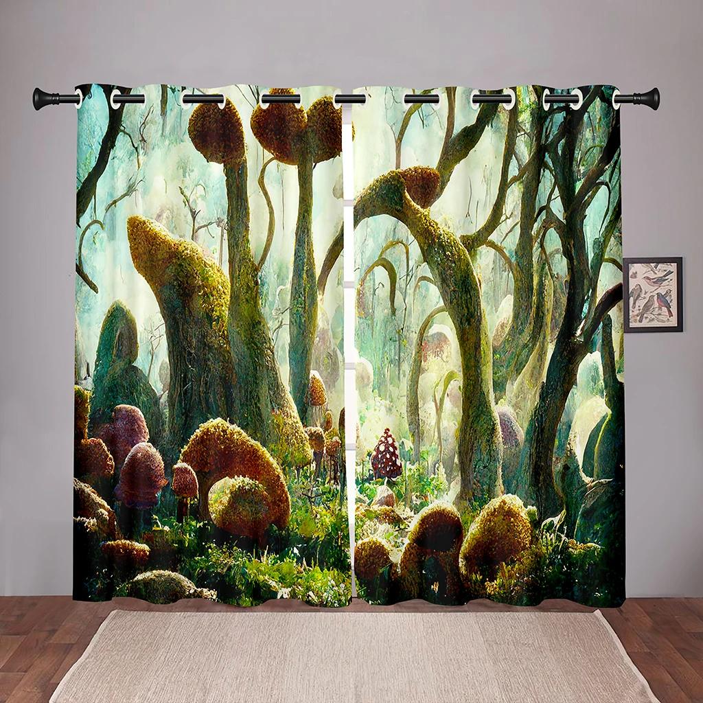 Природа Грибной лесМечтательная затемняющая оконная занавеска для спальни, гостиной, ванной комнаты, кухни, двери зала, высокая затененность, новая мода