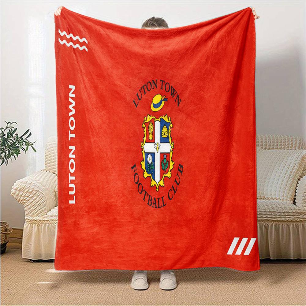 Luton Town Crest Flannel Blanket, Soft Polyester, Modern Design, All-Season for Camping, Travel, Gifts for holidays or birthdays