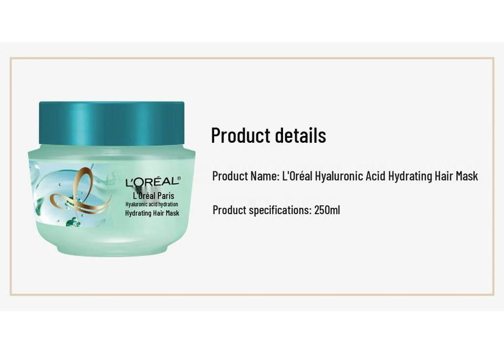 L'Oréal Hyaluronic Acid Hair Mask 250ml: Hydrates, Smooths, and Refreshes from Root to Tip with Long-Lasting Fragrance.