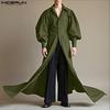 INCERUN Men Lapel Collar Long Puff Sleeve Buttons High Splits Long Shirts