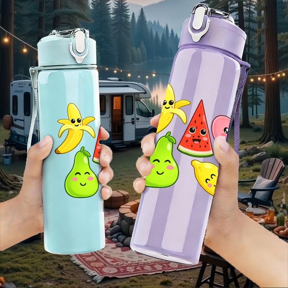 1PC Mixed Cartoon Fruit Sliced Print 750ml Color Plastic Sports Water Bottle Leakproof Flip Straw Lid Suitable for Sports Office Home Use