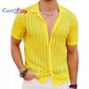 Cozy Up Men's Knit Button Down Shirt Vintage Short Sleeve Polo Shirts Casual Beach Tops