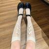 Lady Spring Summer Sweet Bondage Bow Printed Lace Cute Student Calf Socks