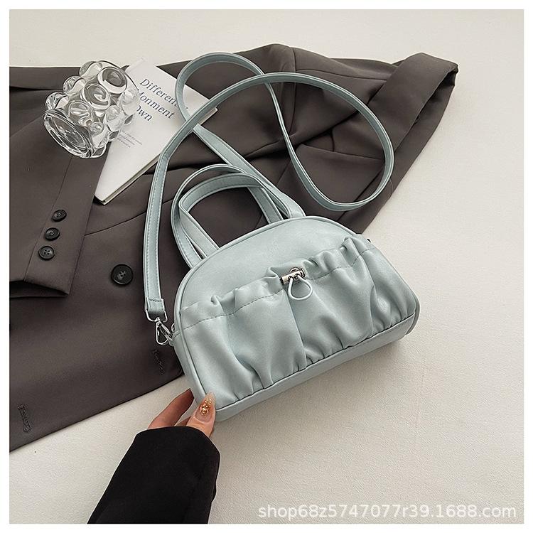 2025 New Western-style Pleated Solid Color Large Capacity Handbag Simple Shoulder Bag Retro Crossbody Bag