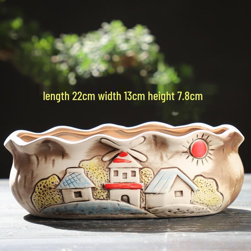 Мультяшный грубый керамический большой керамический горшок для суккулентов в стиле книжки с картинками