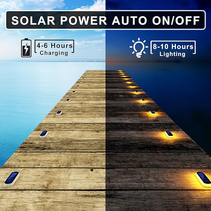 Yilaie Unique Solar Step Lights IP68 Blue LED Solar Deck Lights for Patio Fence Garden Dock Backyard Pathway Waterproof 4 Pack