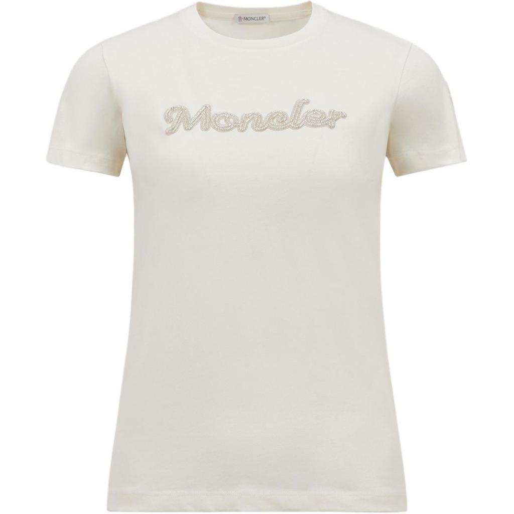 Moncler Simple Comfortable Letter Short Sleeve T-Shirt Women T-Shirts White K1-093-8C00009-89AUO-034