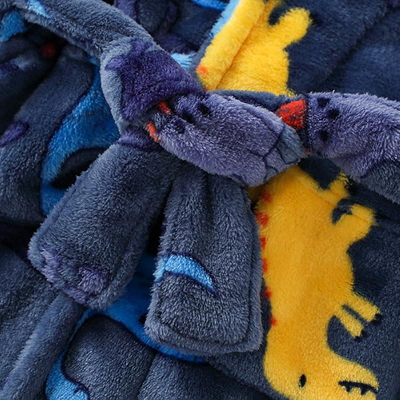 Kids Flannel Bathrobe Boys Girls Skin-friendly Soft and Comfortable Robe with Pockets