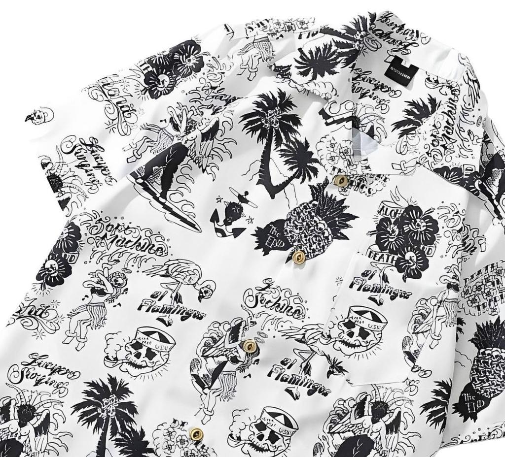 Aspersio Short Sleeve Aloha Top with Ora Slightly White Men's Shirt, All-Over Print, Stylish, Open-Collar Skull, Button-Down, Pineapple, Hibiscus,