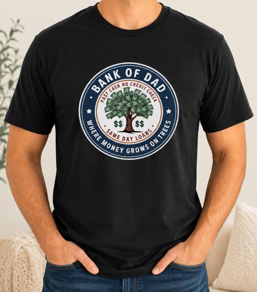 Bank of Dad Tree Logo T-Shirt | Funny Money Growers Design
