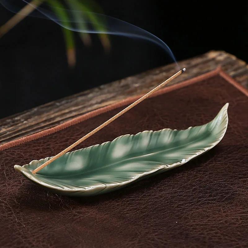 1pc Creative Ceramic Incense Sticks Burner Celadon Feather Design Suitable As A Gift for Friends and Family Tea Pet Home Decor 7