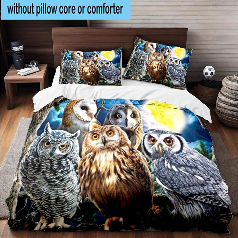 Night Owls In The Moonlight 3pcs Bedding,Including 1pc Duvet Cover And 2pcs Pillowcases Perfect for Christmas,Ideal for Bedroom, Dormitory