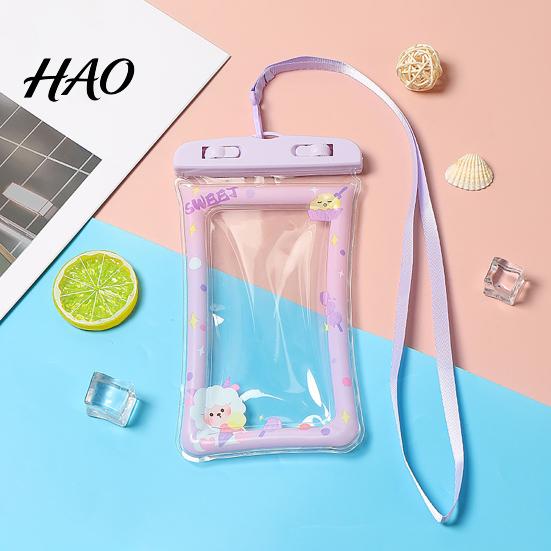 Protective Pouch for Beach Cute Waterproof Phone with Floating Airbag And Lanyard, Clear PVC Cellphone Dry Bag Swimming Underwater Cover Pool,