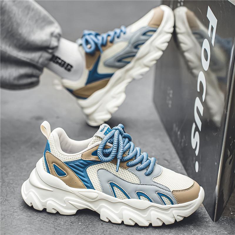 Men's Shoes New Summer Breathable Mesh Shoes Platform Casual Men's Spring and Autumn Black Platform Running Sports Dad Shoes