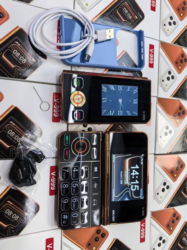 V-999 2G двухэкранный раскладной телефон со складным дизайном для студентов