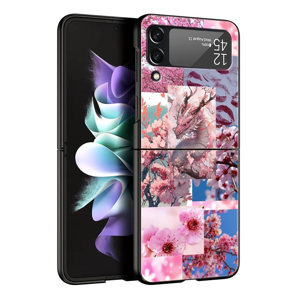 Корейский Цветочный Жесткий ПК Чехол для Телефона Для Samsung Galaxy Z Flip 7 6 5 4 Черная Крышка Для Galaxy Z Flip 3 Складной Fundas Shell Capas
