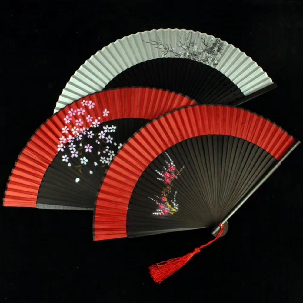 Chinese Style Blossom Printing Folded Fan Exquisite Elegant Handheld Fans Cheongsam Show