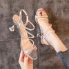 Fashion Silver Gold Sandals Elegant Fashion Designer Rhinestone Summer New 2024 Medium Heel Shoes Dress Woman Stiletto Heels Party Sexy