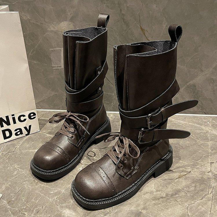 Версия из коровьей кожи! Ботинки с эффектом износа второго поколения~ старые ковбойские ботинки с пряжкой в западном стиле, мотоциклетные ботинки-берцы для пустыни, женские ботинки Мартин