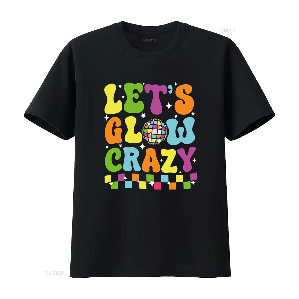 Унисекс Let's Glow Crazy Disco Футболка Неоновая В Темноте Вечеринка Со Светящимися Буквами Укороченный Топ Круглый Вырез Машинная Стирка Винтажный