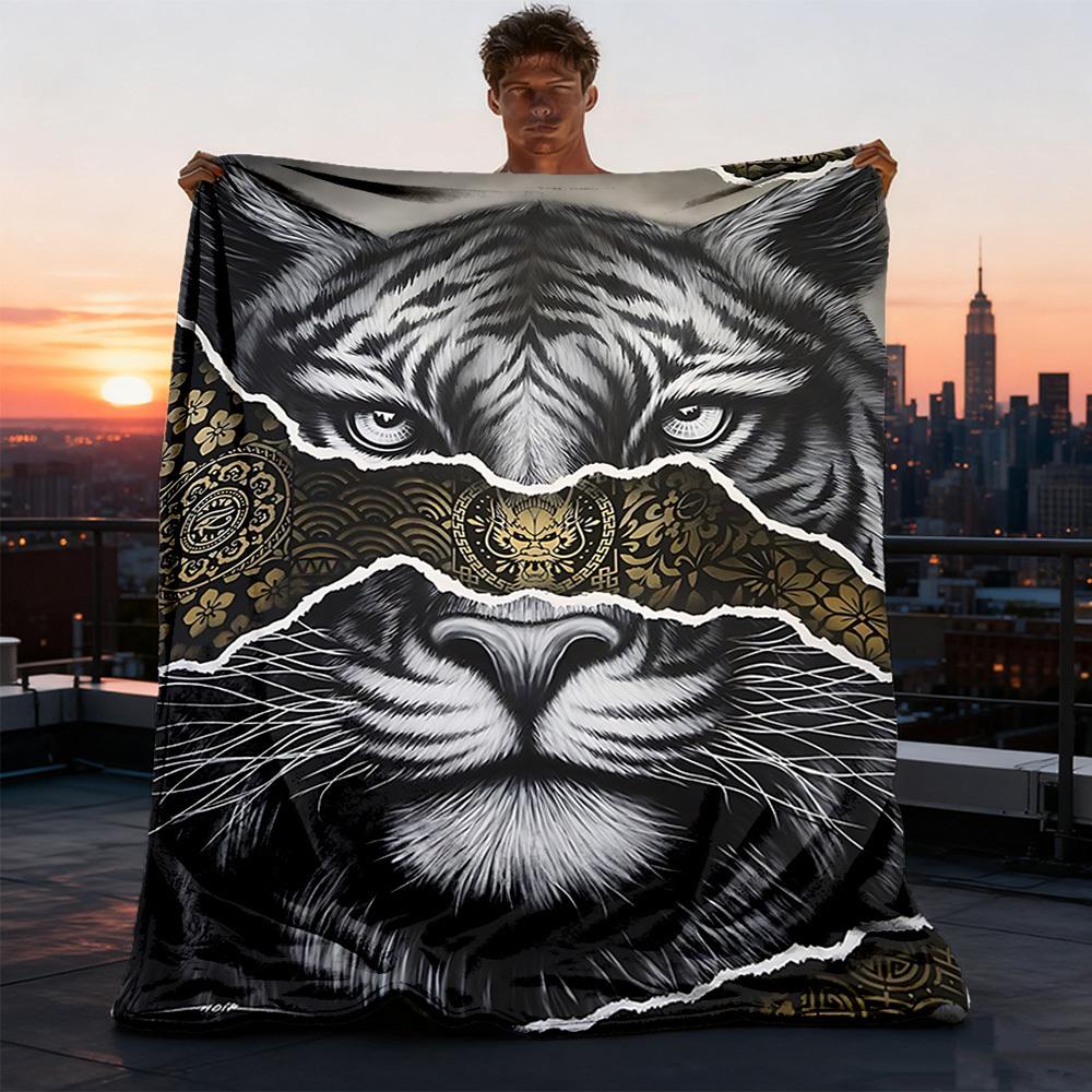 1pc Tiger Face Artwork Outdoor Blanket, Soft And Comfortable Blanket, Casual Warm Outdoor Blanket, Good Birthday Gift yy251201181