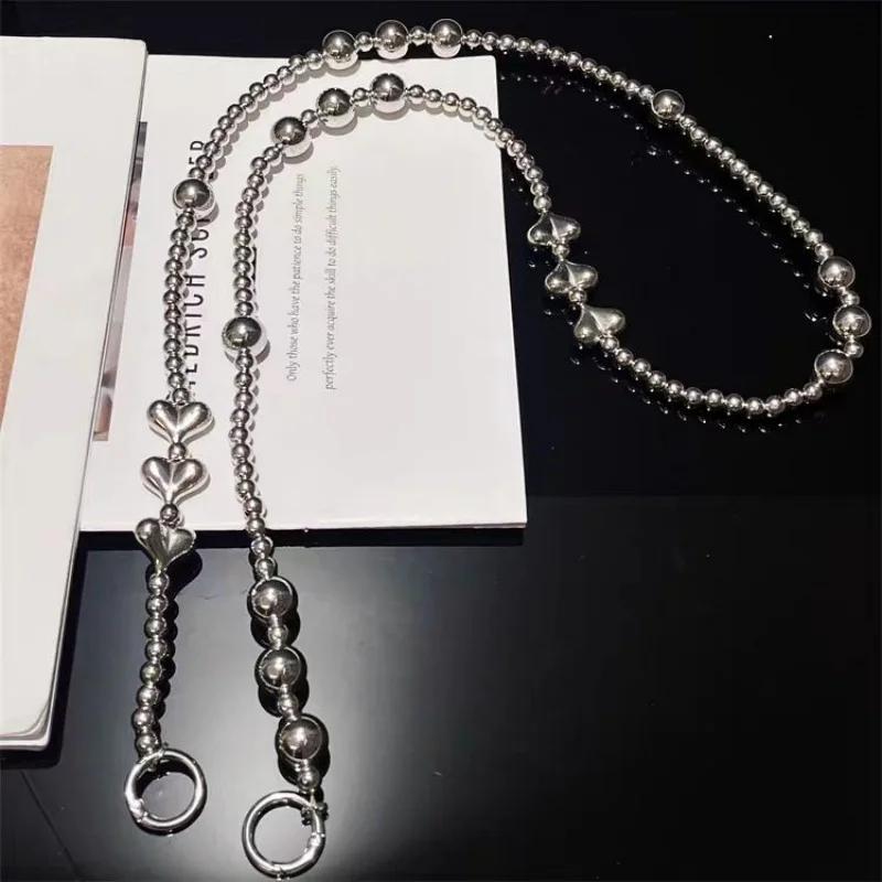 Silver bow love phone chain handmade bead hanging chain crossbody can be carried with hanging rope backpack with wrist strap
