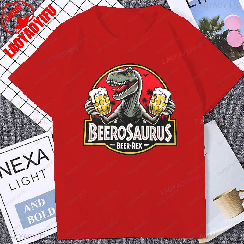 Рубашка с дизайном BeeroSaurus Fun Beer Rex Dinosaur 80-е 90-е Винтажный стиль Уникальная мужская футболка для любителей пива Летняя повседневная женская футболка