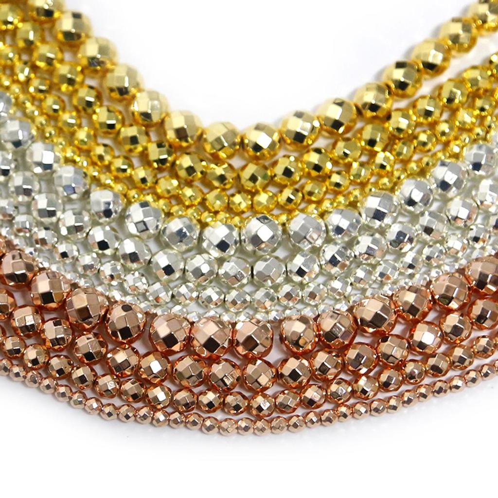 Gold Silvers Faceted Round Black Hematite Natural Stone 4/6/8/10mm Spacer Loose Beads For Jewelry Making