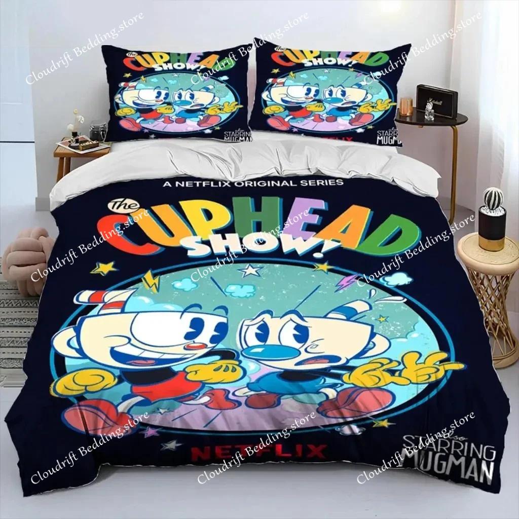 Cartoon Cuphead Show Комплект постельного белья для мальчиков и девочек Twin Queen Size Пододеяльник Наволочка Кровать для детей и взрослых Мода Домашний текстиль Текстиль