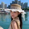 Lace Flower Straw Hat Breathable Material Solid Fringe Beach Straw Hat Extended Brim Elegant Style Wide Brim Sun Hat